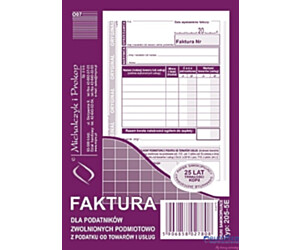 205-5E Faktura dla podatników zwolnionych z VAT A6 (o+1k) MICHALCZYK