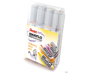 Markery suchościeralne MAXIFLO (4 sztuki) fiolet/brąz/żółty/pomarańcz MWL5M-4W-EFGV PENTEL komplet