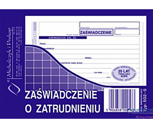 502-5 Zaświadczenie o zatrudnieniu MICHALCZYK&PROKOP A6 80 kartek