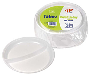 TALERZ PLASTIKOWY 2 DZIELNY 22 CM 100 SZT.