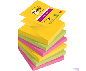 Bloczek samoprzylepny POST-IT Super sticky Z-Notes (R330-6SS-RIO), 76x76mm, 6x90 kart., paleta Rio de Janeiro