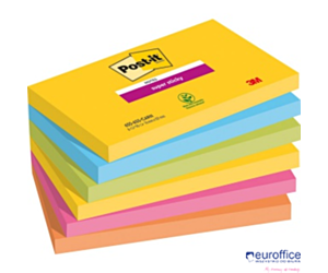 Bloczek samoprzylepny POST-IT Super sticky (655-6SS-RIO), 127x76mm, 6x90 kart., paleta Rio de Janeiro