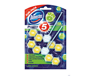 DOMESTOS Zawieszka do toalety POWER5 DUO LIME 7x2x55g *23540