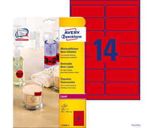 Et. czerwone neonowe L7263R-25 99,1 x 38,1 25ark Usuwalne, Avery Zweckform