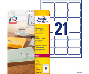 Etykiety adresowe L7560-25 63,5 x 38,1 25 ark przezroczyste, Avery Zweckform