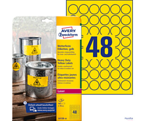 ETYKIETA AVERY ZWECKFORM L6128 POLIESTROWA ŚREDNICA 30MM TRWAŁA ŻÓŁTA 20 ARKUSZY