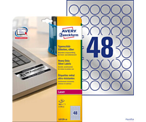 Etykiety znamionowe L6129-20 Q30 20 ark srebrne, poliestrowe, Avery Zweckform