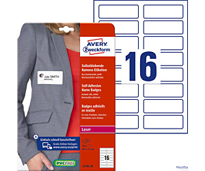 Identyfikatory do zadruku L4783-20 88,9x31 20ark Samoprzylepne, sztuczny jedwab, Avery Zweckform