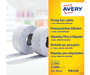 Usuwalne etykiety cenowe w rolce PLR1226 12x26 do metkownicy jednorzędowej Avery Zweckform, 1500 etyk./rolka, 10 rolek/op., białe