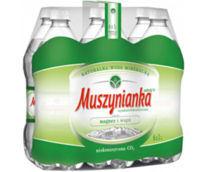 Woda MUSZYNIANKA 1.5L niskonasycona CO2 zgrzewka 6 szt. (zielona) KAUCJA 