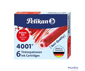 Naboje do piór, krótkie czerwone 400142567 PELIKAN