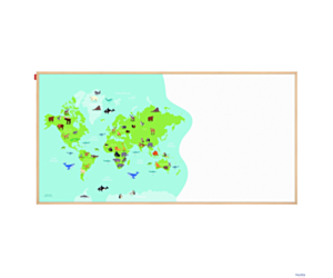 Tablica edukacyjna MemoBe, WHITEBOARDGAME: Animal adventure!, nadruk MAPA ŚWIATA ZE ZWIERZĘTAMI, rama drewniana, PL, 200x100 cm MTM200100.MA01.01.51