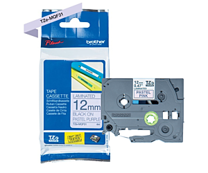 Taśma Brother 12mm x 8m czarny nadruk / pastelowo purpurowe tło