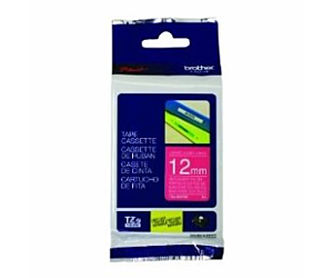 Taśma Brother laminowana 12mm x 5m biały nadruk / matowe różowe tło