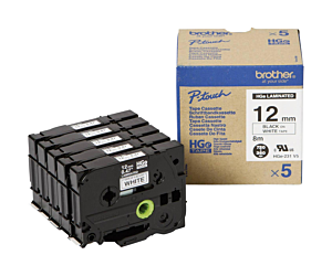 Taśma Brother laminowana 12mm x 8m czarny nadruk / białe tło