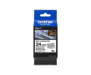 Taśma Brother samolaminująca 24mm x 8m czarny nadruk/białe tło