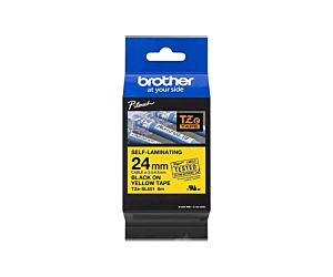 Taśma Brother samolaminująca 24mm x 8m czarny nadruk/żółte tło