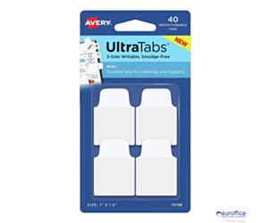 Ultra Tabs - samoprzylepne zakładki indeksujące, białe, 25,4x38, 40 szt., Avery Zweckform 74788 SALE
