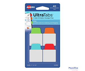 Ultra Tabs - samoprzylepne zakładki indeksujące, kolorowe, klasyczne, 25,4x38, 40 szt., Avery Zweckform 74760
