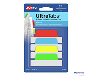 Ultra Tabs - samoprzylepne zakładki indeksujące, kolorowe, klasyczne, 63,5x25, 24 szt., Avery Zweckform 74768