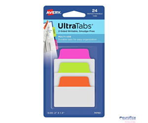 Ultra Tabs - samoprzylepne zakładki indeksujące, kolorowe, neonowe, 50,8x38, 24 szt., Avery Zweckform 74753