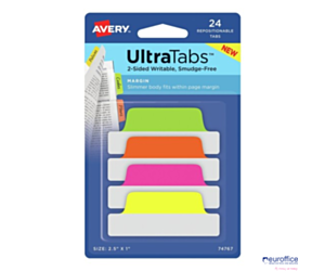 Ultra Tabs - samoprzylepne zakładki indeksujące, kolorowe, neonowe, 63,5x25, 24 szt., Avery Zweckform 74767