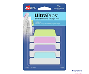 Ultra Tabs - samoprzylepne zakładki indeksujące, kolorowe, pastelowe, 63,5x25, 24 szt., Avery Zweckform 74769