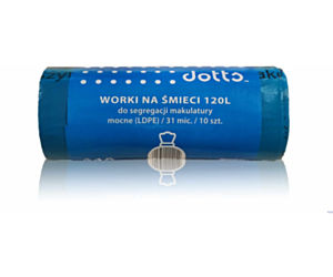 Worki na śmieci 120l 10szt., DOTTS, do segregacji makulatury, NADRUK, mocne (LDPE), 31mic., niebieskie