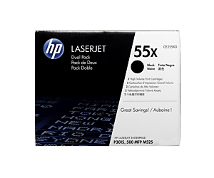 Zestaw dwóch tonerów HP 55XD do LaserJet P3015, M525 | 2 x 12 500 str. | black