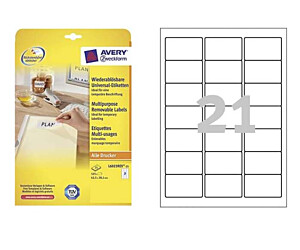 ETYKIETA AVERY ZWECKFORM L6023 USUWALNA 63,5X38,1MM 25 ARKUSZY