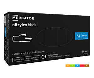 Rękawice nitrylowe bezpudrowe diagnostyczne MERCATOR, nitrylex black, (100 szt.), rozmiar L, czarn
