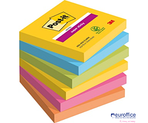 Bloczek samoprzylepny POST-IT Super Sticky (654-6SS-RIO), 76x76mm, 6x90 kart., paleta Rio de Janeiro