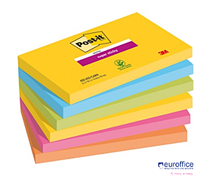 Bloczek samoprzylepny POST-IT Super sticky (655-6SS-RIO), 127x76mm, 6x90 kart., paleta Rio de Janeiro
