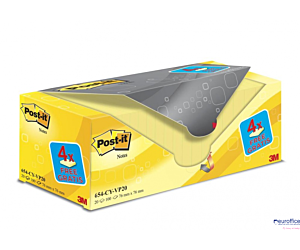 Bloczek samoprzylepny POST-IT (654CY-VP20), 76x76mm, (16+4)x100 kart., żółte, 4 bloczki GRATIS