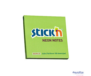 Bloczek STICK"N 76x76mm zielony neonowy 100k 21167 STICK"N