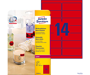 Et. czerwone neonowe L7263R-25 99,1 x 38,1 25ark Usuwalne, Avery Zweckform