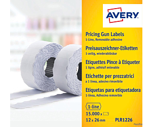 Usuwalne etykiety cenowe w rolce PLR1226 12x26 do metkownicy jednorzędowej Avery Zweckform, 1500 etyk./rolka, 10 rolek/op., białe