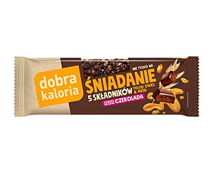 baton dobra kaloria ŚNIADANIE 5 składników (pł. owsiane, miód, orzeszki, kakao, czekolada)