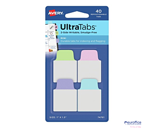 Ultra Tabs - samoprzylepne zakładki indeksujące, kolorowe, pastelowe, 25,4x38, 40 szt., Avery Zweckform 74761