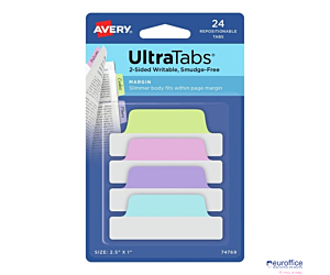Ultra Tabs - samoprzylepne zakładki indeksujące, kolorowe, pastelowe, 63,5x25, 24 szt., Avery Zweckform 74769